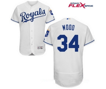 Men's Kansas City Royals #34 Travis Wood White Home Stitched MLB Majestic Flex Base Jersey