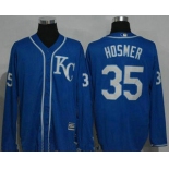 Men's Kansas City Royals #35 Eric Hosmer Navy Blue KC Long Sleeve Stitched MLB Majestic Cool Base Jersey