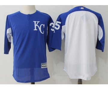 Men's Kansas City Royals #35 Eric Hosmer Royal Blue White Collection On-Field 34-Sleeve Stitched MLB Majestic Batting Practice Jersey