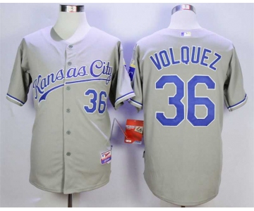 Men's Kansas City Royals #36 Edinson Volquez Grey Cool Base Jersey