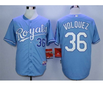 Men's Kansas City Royals #36 Edinson Volquez Light Blue Cool Base Jersey