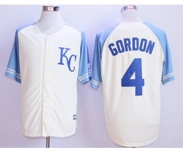 Men's Kansas City Royals #4 Alex Gordon Cream New Cool Base Jersey