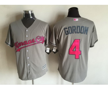 Men's Kansas City Royals #4 Alex Gordon Gray With Pink 2016 Mother's Day Baseball Cool Base Jersey