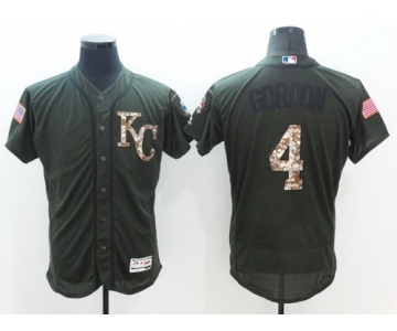 Men's Kansas City Royals #4 Alex Gordon Green Salute to Service 2016 Flexbase Majestic Baseball Jersey
