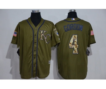Men's Kansas City Royals #4 Alex Gordon Green Salute to Service Majestic Baseball Jersey