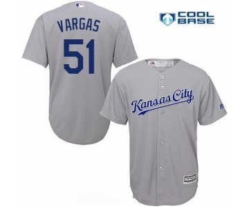 Men's Kansas City Royals #51 Jason Vargas Gray Road Stitched MLB Majestic Cool Base Jersey