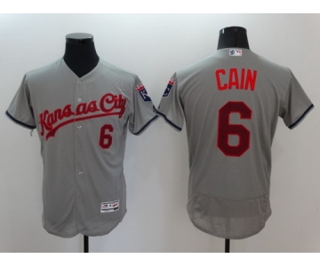 Men's Kansas City Royals #6 Lorenzo Cain Gray Fashion Stars & Stripes 2016 Flexbase Majestic Jersey