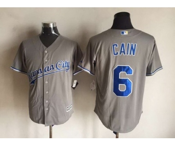 Men's Kansas City Royals #6 Lorenzo Cain Gray Road 2015 MLB Cool Base Jersey