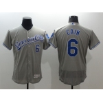 Men's Kansas City Royals #6 Lorenzo Cain Gray Road 2016 Flexbase Majestic Baseball Jersey