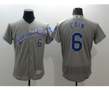 Men's Kansas City Royals #6 Lorenzo Cain Gray Road 2016 Flexbase Majestic Baseball Jersey