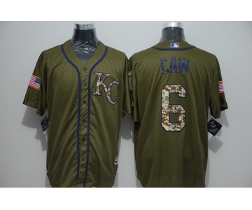 Men's Kansas City Royals #6 Lorenzo Cain Green Salute to Service Majestic Baseball Jersey