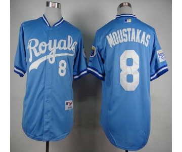 Men's Kansas City Royals #8 Mike Moustakas 1985 Turn Back The Clock Blue Jersey