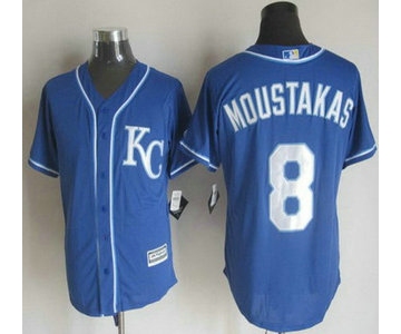 Men's Kansas City Royals #8 Mike Moustakas Alternate Blue KC 2015 MLB Cool Base Jersey