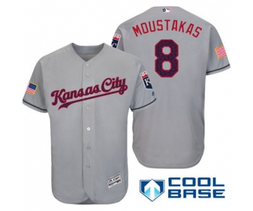 Men's Kansas City Royals #8 Mike Moustakas Gray Stars & Stripes Fashion Independence Day Stitched MLB Majestic Cool Base Jersey