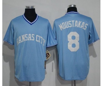 Royals #8 Mike Moustakas Light Blue Cooperstown Stitched MLB Jersey