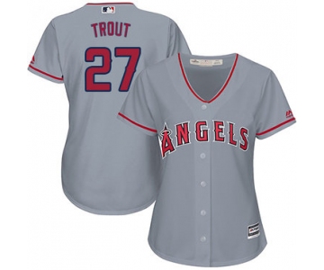 Angels #27 Mike Trout Grey Road Women's Stitched Baseball Jersey