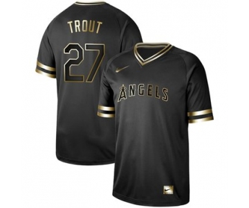 Angels of Anaheim #27 Mike Trout Black Gold Authentic Stitched Baseball Jersey