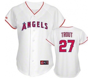 LA Angels of Anaheim #27 Mike Trout White With Red Womens Jersey