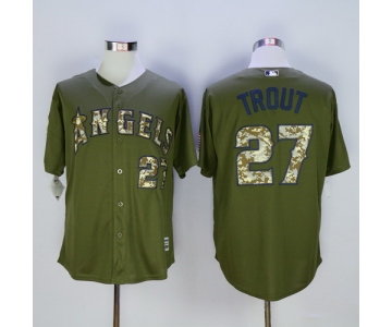Men's LA Angels of Anaheim #27 Mike Trout Green Salute to Service Majestic Baseball Jersey