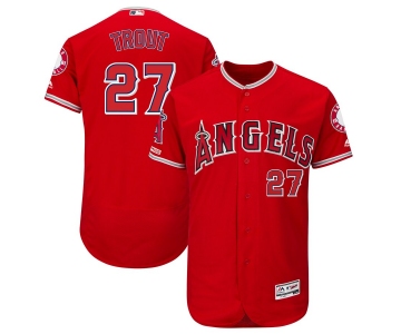 Men's LA Angels of Anaheim 27 Mike Trout Scarlet 150th Patch Flexbase Jersey