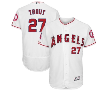Men's LA Angels of Anaheim 27 Mike Trout White 150th Patch Flexbase Jersey