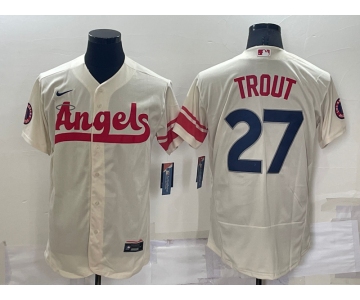 Men's Los Angeles Angels #27 Mike Trout Cream 2022 City Connect Flex Base Stitched Jersey