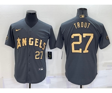 Men's Los Angeles Angels #27 Mike Trout Number Grey 2022 All Star Stitched Cool Base Nike Jersey