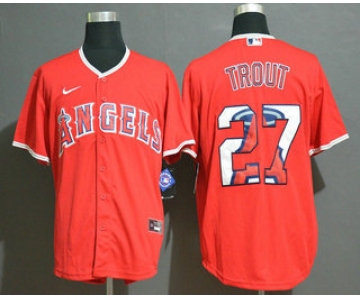 Men's Los Angeles Angels #27 Mike Trout Red Team Logo Stitched MLB Cool Base Nike Jersey
