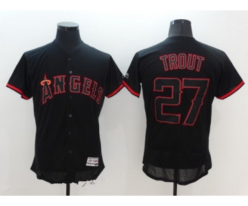Men's Los Angeles Angels of Anaheim #27 Mike Trout Lights Out Black Fashion 2016 Flex Base Majestic Stitched MLB Jersey