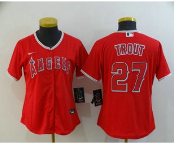 Women's Los Angeles Angels #27 Mike Trout Red Stitched MLB Cool Base Nike Jersey