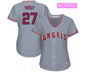 Women's Majestic Los Angeles of Anaheim #27 Mike Trout Authentic Grey Road Cool Base MLB Jersey