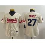 Youth Los Angeles Angels #27 Mike Trout Cream 2022 City Connect Cool Base Stitched Jersey