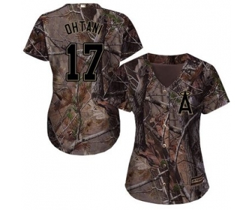 Angels #17 Shohei Ohtani Camo Realtree Collection Cool Base Women's Stitched Baseball Jersey