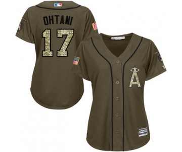 Angels #17 Shohei Ohtani Green Salute to Service Women's Stitched Baseball Jersey