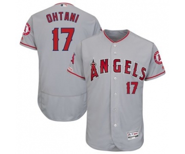Men's LA Angels of Anaheim 17 Shohei Ohtani Gray 150th Patch Flexbase Jersey