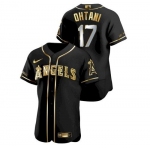 Men's Los Angeles Angels #17 Shohei Ohtani Black Gold Stitched MLB Flex Base Nike Jersey