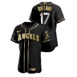 Men's Los Angeles Angels #17 Shohei Ohtani Black Gold Stitched MLB Flex Base Nike Jersey