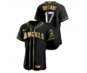 Men's Los Angeles Angels #17 Shohei Ohtani Black Gold Stitched MLB Flex Base Nike Jersey