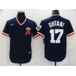 Men's Los Angeles Angels #17 Shohei Ohtani Navy Blue Throwback Cooperstown Collection Stitched MLB Nike Jersey