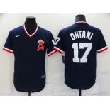 Men's Los Angeles Angels #17 Shohei Ohtani Navy Blue Throwback Cooperstown Collection Stitched MLB Nike Jersey