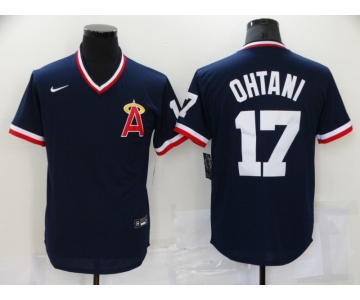 Men's Los Angeles Angels #17 Shohei Ohtani Navy Blue Throwback Cooperstown Collection Stitched MLB Nike Jersey