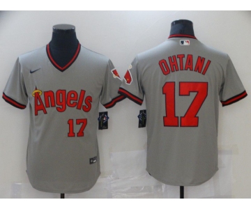 Men Los Angeles Angels 17 Ohtani Grey Game Throwback 2021 Nike MLB Jersey