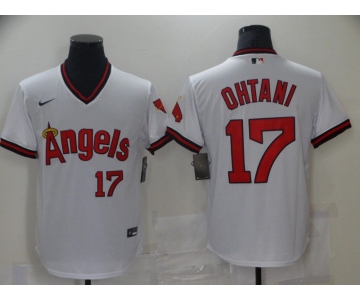 Men Los Angeles Angels 17 Ohtani White Game Throwback 2021 Nike MLB Jersey