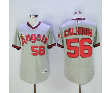 Men's LA Angels of Anaheim #56 Kole Calhoun Gray Pullover 2016 Flexbase Majestic Baseball Jersey