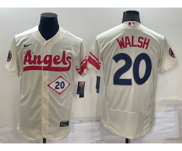 Men's Los Angeles Angels #20 Jared Walsh Number Cream 2022 City Connect Flex Base Stitched Jersey
