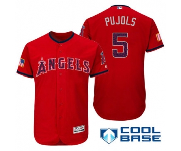 Men's Los Angeles Angels Of Anaheim #5 Albert Pujols Red Stars & Stripes Fashion Independence Day Stitched MLB Majestic Cool Base Jersey