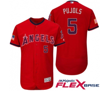 Men's Los Angeles Angels Of Anaheim #5 Albert Pujols Red Stars & Stripes Fashion Independence Day Stitched MLB Majestic Flex Base Jersey