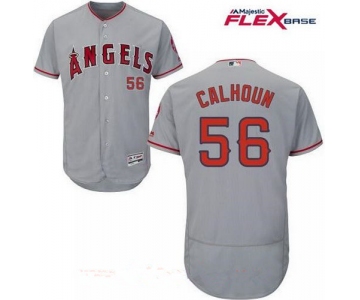 Men's Los Angeles Angels Of Anaheim #56 Kole Calhoun Gray Road Stitched MLB Majestic Flex Base Jersey