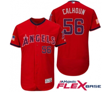 Men's Los Angeles Angels Of Anaheim #56 Kole Calhoun Red Stars & Stripes Fashion Independence Day Stitched MLB Majestic Flex Base Jersey