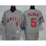 Men's Los Angeles Angels of Anaheim #5 Albert Pujols Gray Road Stitched MLB Majestic Flex Base Jersey